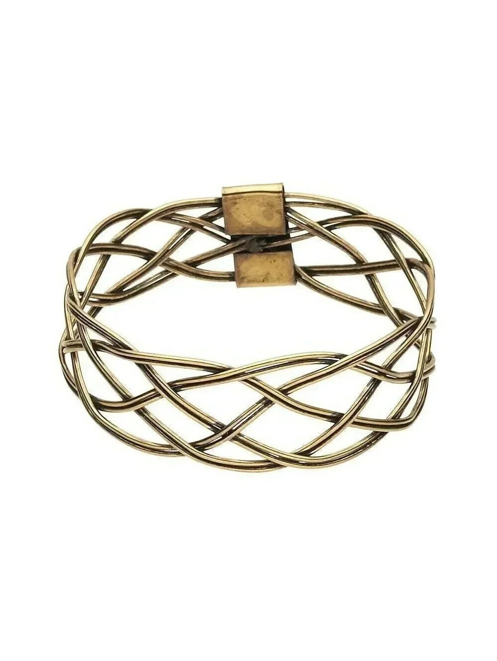 Avant Garde Antiqued Gold Brass Open Woven Wide Metal Bangle Bracelet